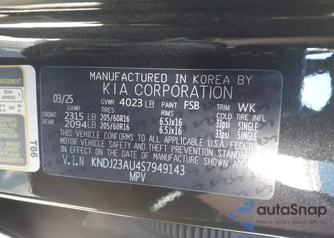 2025 Kia Soul Lx z USA, uszkodzony, nr VIN KNDJ23AU4S7949143